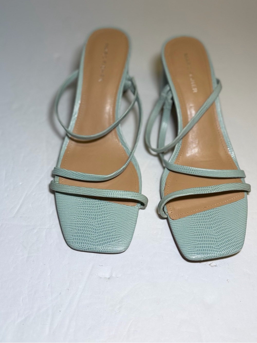Light Green Moc Croc Marc Fisher Strappy Square Toe Sandals Sz 9.5